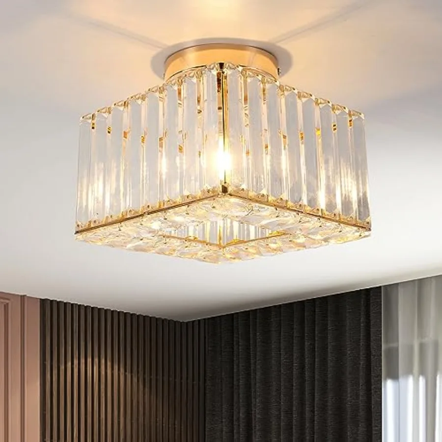 Modern Crystal Ceiling Light Fixture Semi Flush Mount Lighting Glod Finish LED with E26/27 Base for Bedroom Entryway Foyer Hall
Modern Crystal Ceiling Light Fixture Semi Flush Mount Lighting Glod Finish LED with E26/27 Base for Bedroom Entryway Foyer Hall