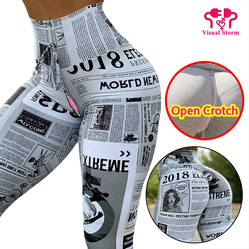 Women Newspaper Print Butt Lifting Open Crotch Pants Hidden Zipper Sexy Femme High Waist Crotchless Trousers Sporty Panties
Women Newspaper Print Butt Lifting Open Crotch Pants Hidden Zipper Sexy Femme High Waist Crotchless Trousers Sporty Panties