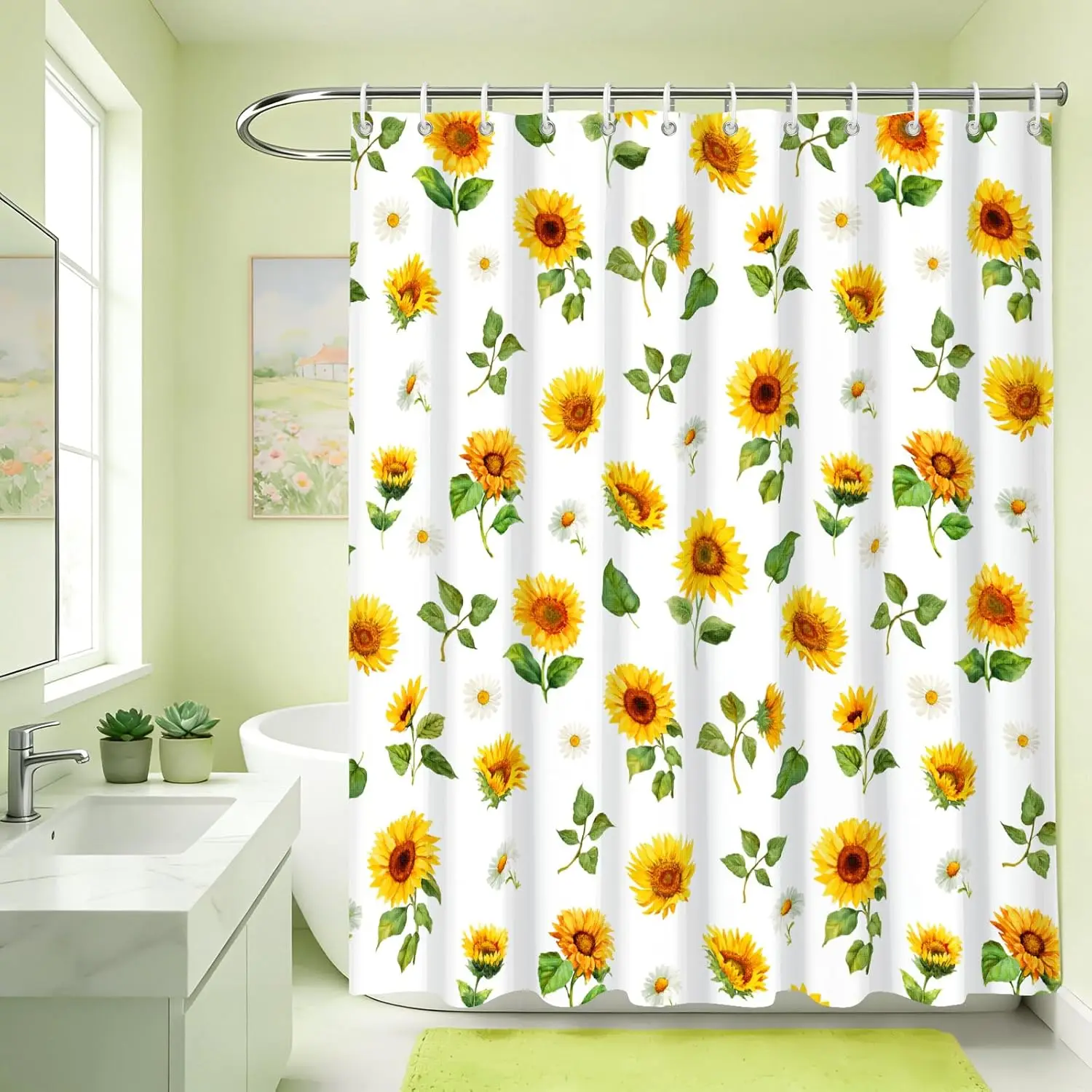 Watercolor Sunflower Shower Curtain, Modern Floral Bathroom Waterproof Shower Curtain Rustic Botanical Yellow Fabric Washable
Watercolor Sunflower Shower Curtain, Modern Floral Bathroom Waterproof Shower Curtain Rustic Botanical Yellow Fabric Washable