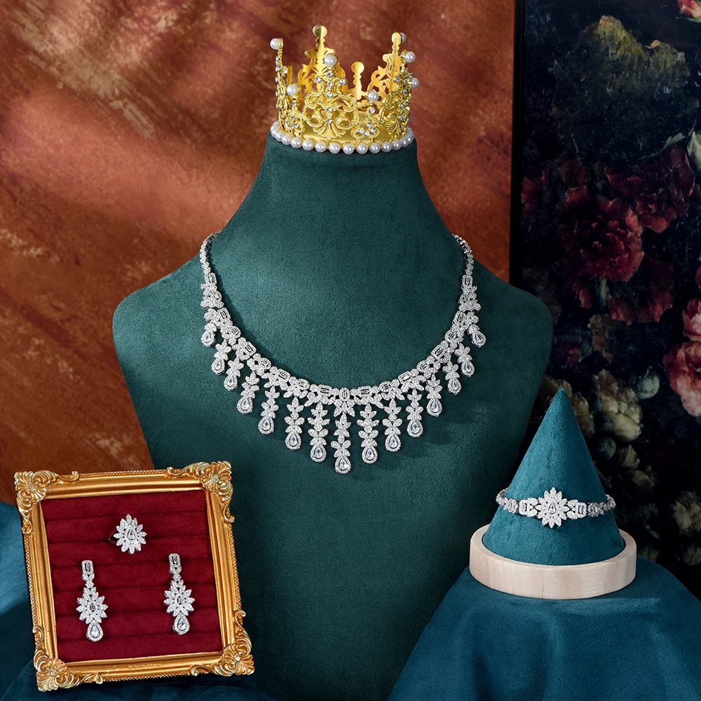 HIBRIDE New light luxury sliver color tassel dazzling necklace earrings bracelet women decorative jewelry Dubai wedding gift L-7
HIBRIDE New light luxury sliver color tassel dazzling necklace earrings bracelet women decorative jewelry Dubai wedding gift L-7