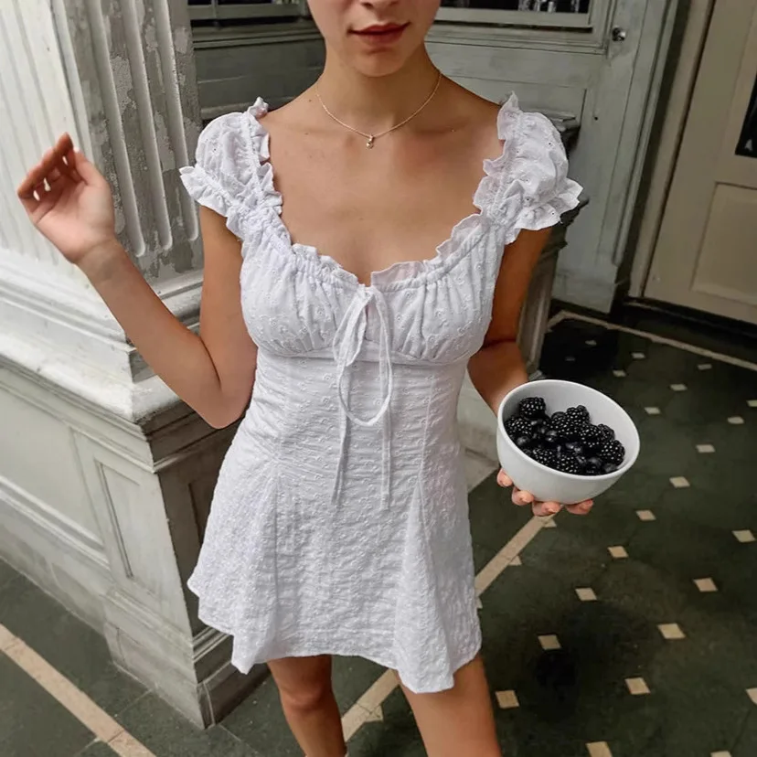 French Style White Lace Trim Short Sleeve Dress 2025 Summer A Line Bow Tie Casual Mini Dress
French Style White Lace Trim Short Sleeve Dress 2025 Summer A Line Bow Tie Casual Mini Dress