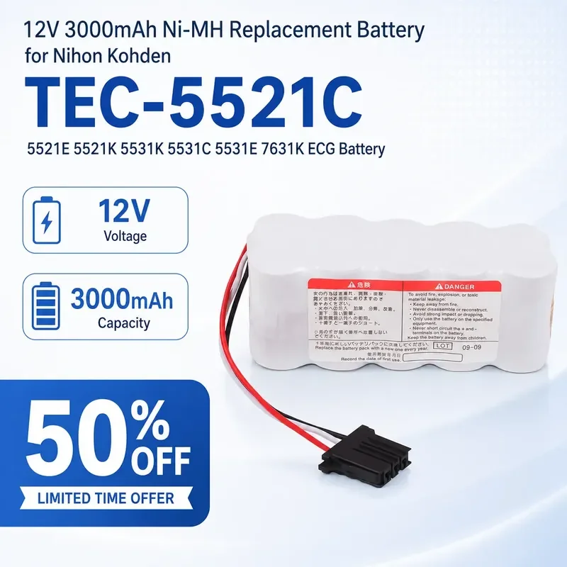 12V 3000mAh Ni-MH Replacement Battery Pack for Nihon Kohden TEC-5521C 5521E 5521K 5531K 5531C 5531E 7631K
12V 3000mAh Ni-MH Replacement Battery Pack for Nihon Kohden TEC-5521C 5521E 5521K 5531K 5531C 5531E 7631K