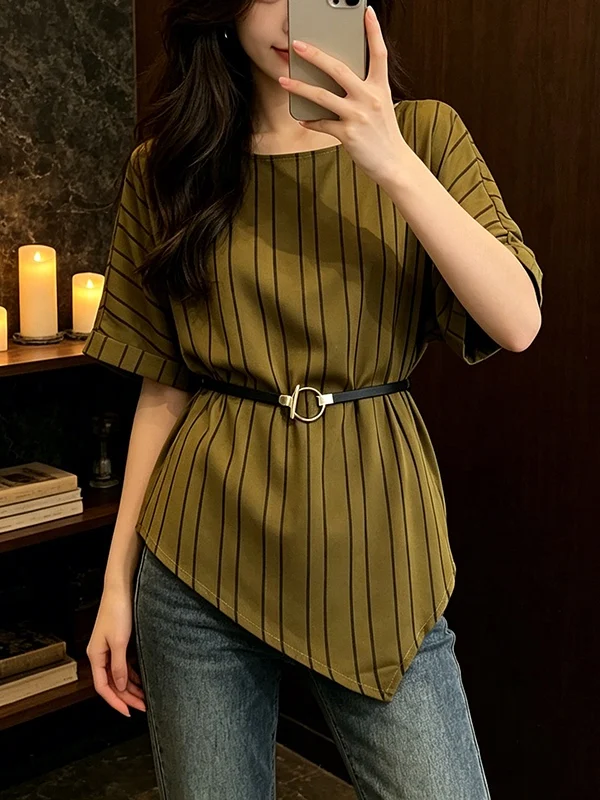 plus Size Women's Fashionable Slimming Short Sleeve Striped Loose Fit Shirt Korean Style Commute Wind Summer New Arrival
plus Size Women's Fashionable Slimming Short Sleeve Striped Loose Fit Shirt Korean Style Commute Wind Summer New Arrival