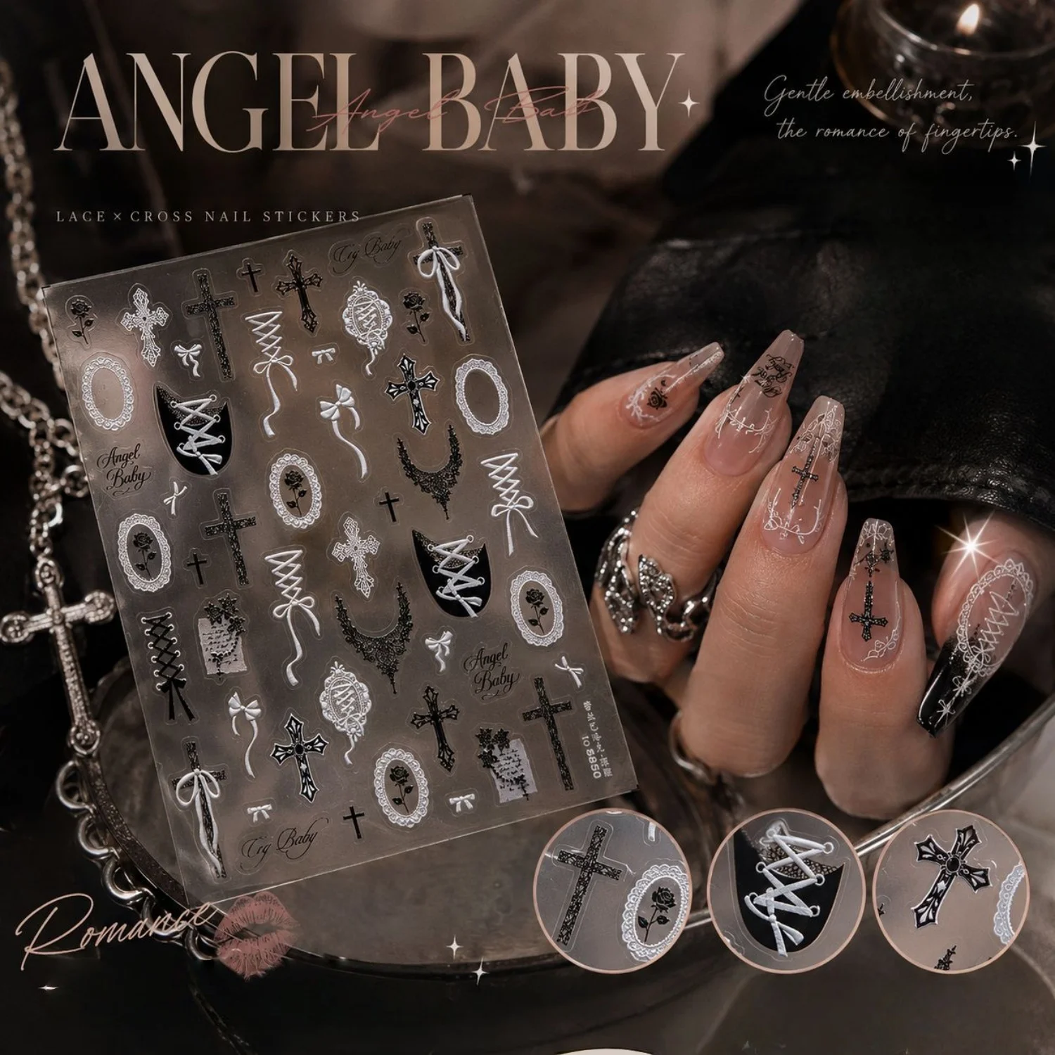 Cool Dark Gothic 5D Nail Art Sticker Lace Cross Rose Photo Frame Strappy Shoes Angel Baby Self Adhesive Decals Decor Accessorie
Cool Dark Gothic 5D Nail Art Sticker Lace Cross Rose Photo Frame Strappy Shoes Angel Baby Self Adhesive Decals Decor Accessorie
