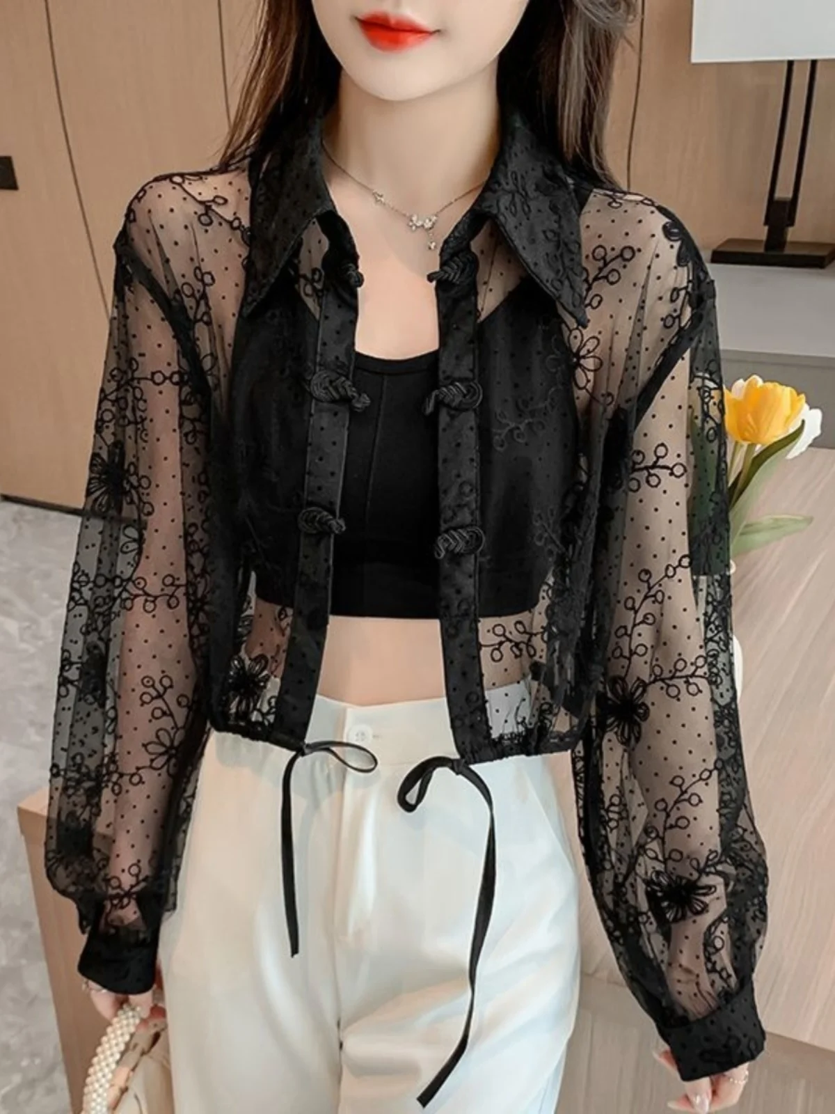 New Chinese Style Short Lace Shirt Hollow out Sun Protection Women's Fashionable Summer Top Collar Polyester Fiber
New Chinese Style Short Lace Shirt Hollow out Sun Protection Women's Fashionable Summer Top Collar Polyester Fiber