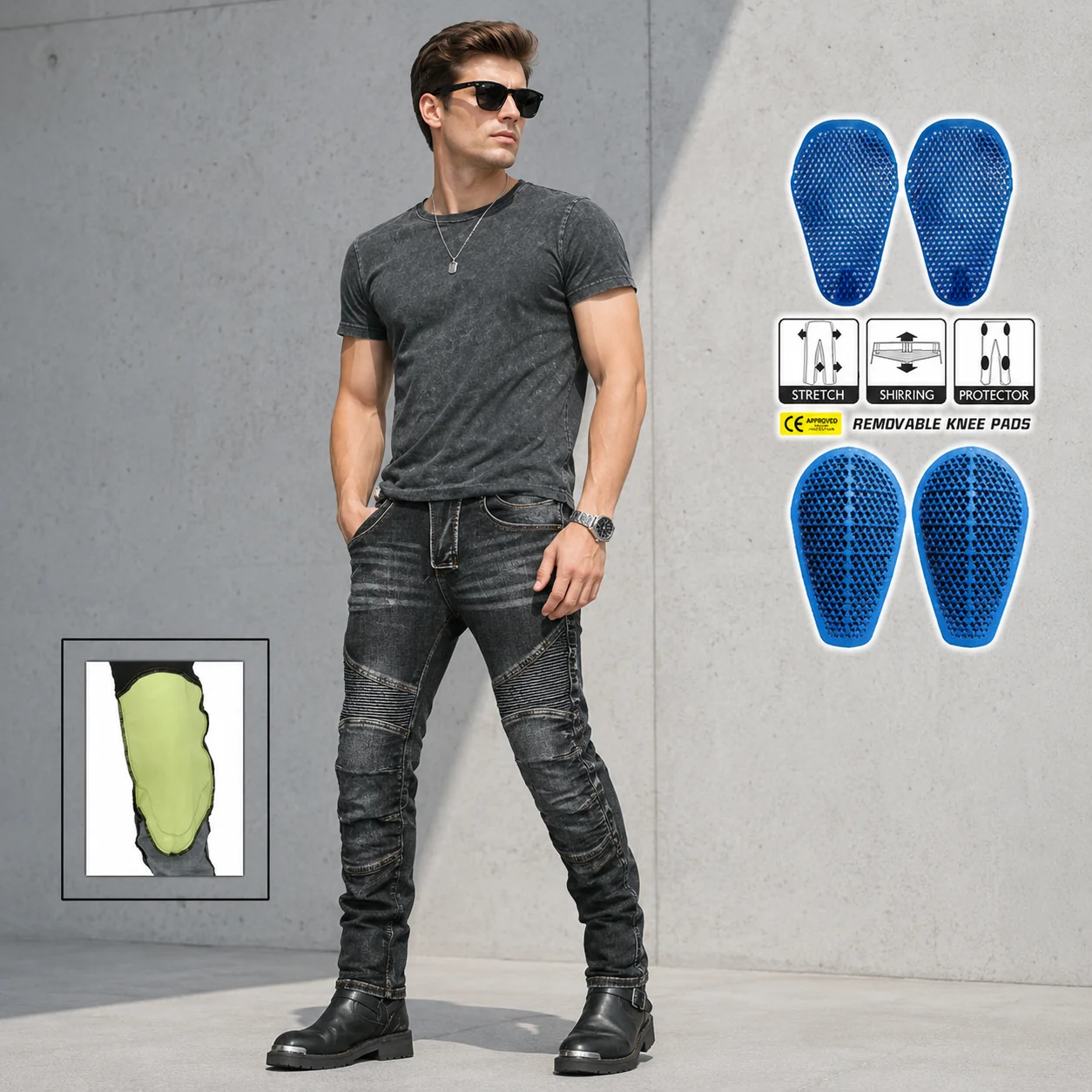 VOLERO Men Motorcycle Riding Jeans Kevlar Anti-Tear High Stretch CE Protective Anti-Fall Biker Pants with Silicone Pads
VOLERO Men Motorcycle Riding Jeans Kevlar Anti-Tear High Stretch CE Protective Anti-Fall Biker Pants with Silicone Pads
