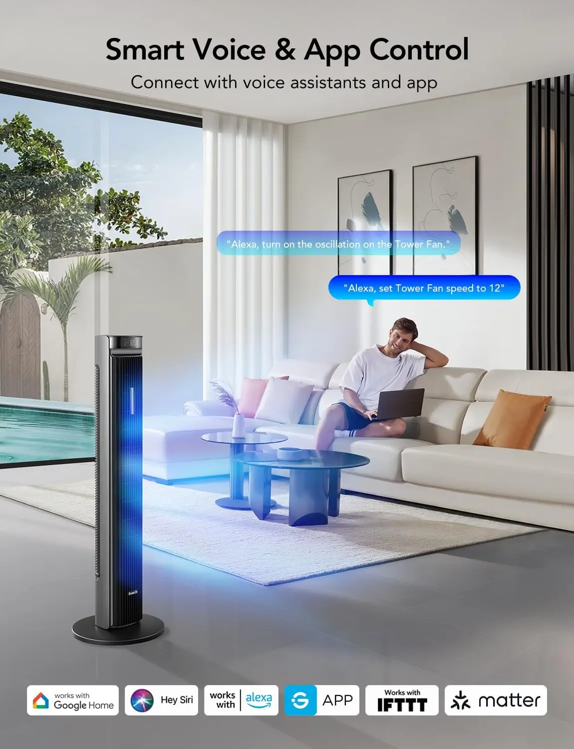 42'' Tower Fan for Bedroom, Smart Floor Fans with 150° Adjustable Oscillating, APP & Voice Control, 5 Modes 12 Speeds up to 26ft
42'' Tower Fan for Bedroom, Smart Floor Fans with 150° Adjustable Oscillating, APP & Voice Control, 5 Modes 12 Speeds up to 26ft