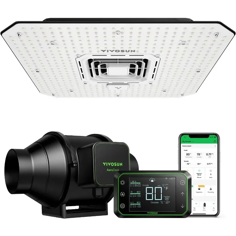 Smart Grow System with AeroLight A100SE 100W LED Grow Light with Circulation Fan, AeroZesh S4 4-inch 208 CFM Inline Duct Fan
Smart Grow System with AeroLight A100SE 100W LED Grow Light with Circulation Fan, AeroZesh S4 4-inch 208 CFM Inline Duct Fan
