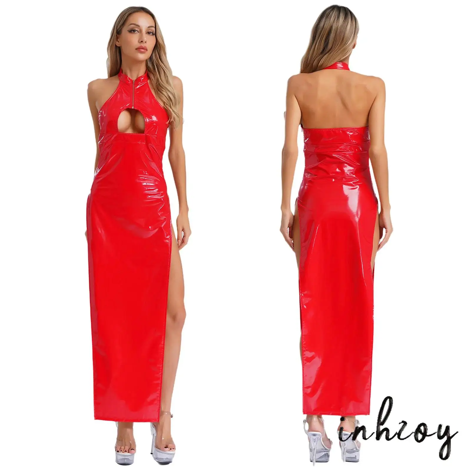 Women Sexy PU Faux Leather Bodycon Dress Hollow Chest Slit Glossy Dress Maxi for Role Play Erotic Lingerie Night Club Bar Wear
Women Sexy PU Faux Leather Bodycon Dress Hollow Chest Slit Glossy Dress Maxi for Role Play Erotic Lingerie Night Club Bar Wear