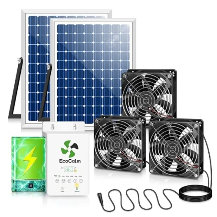 Solar Exhaust Fan for Greenhouse with Battery and Adjustable Thermostat Solar Powered Fan with 2PCS 20W Bifacial Solar Panel Tr
Solar Exhaust Fan for Greenhouse with Battery and Adjustable Thermostat Solar Powered Fan with 2PCS 20W Bifacial Solar Panel Tr