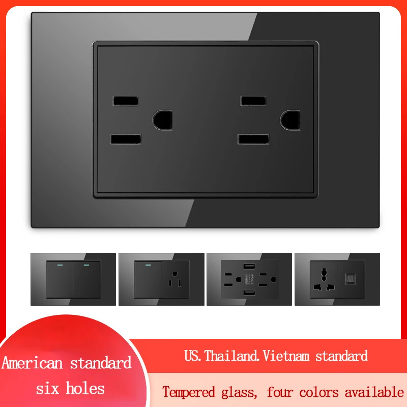 US 118 Standard USB Tempered Glass 16A Switch Socket Black 110V-250V Wall Socket Panel 2 USB Type-c Charging Socket Panel
US 118 Standard USB Tempered Glass 16A Switch Socket Black 110V-250V Wall Socket Panel 2 USB Type-c Charging Socket Panel