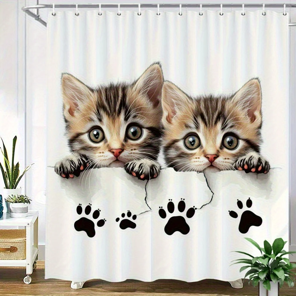Cute Kitten Shower Curtain, Tabby Cat Peeking Over Edge, Black Paw Prints, Realistic Animal Print, Waterproof Bathroom Decor
Cute Kitten Shower Curtain, Tabby Cat Peeking Over Edge, Black Paw Prints, Realistic Animal Print, Waterproof Bathroom Decor