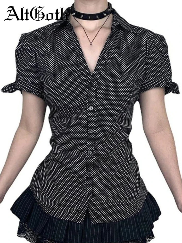 AltGoth Aesthetic Casual Shirt Women Vintage Dark Academia Gothic Streetwear Y2k Polka Dot Turn Down Collar Puff Sleeve Blouse
AltGoth Aesthetic Casual Shirt Women Vintage Dark Academia Gothic Streetwear Y2k Polka Dot Turn Down Collar Puff Sleeve Blouse