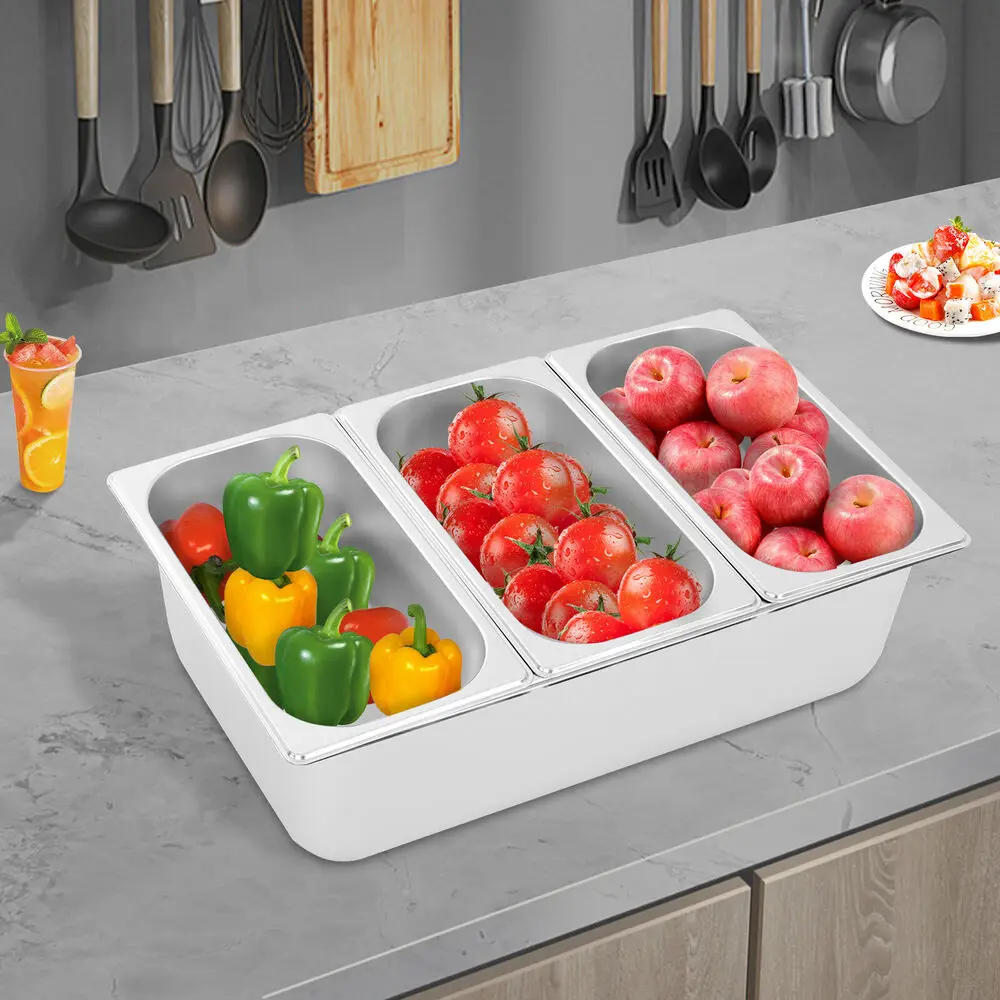 3-compartment Fruit Pan, Fruit Pan with Acrylic Lids and Water-filtering Gaskets
3-compartment Fruit Pan, Fruit Pan with Acrylic Lids and Water-filtering Gaskets