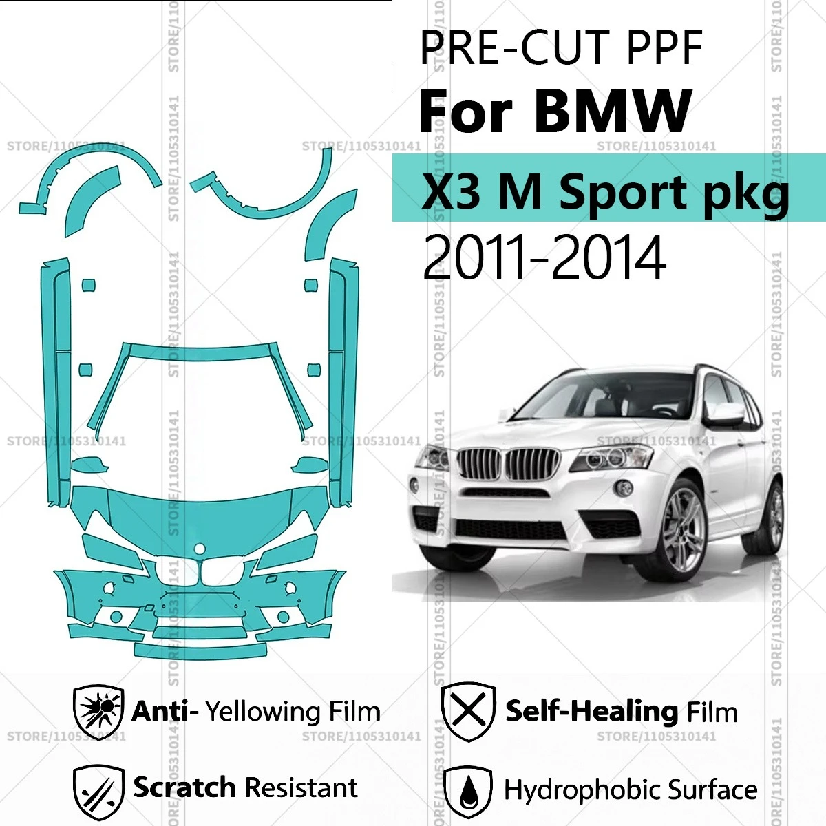 For BMW X3 M Sport pkg 2011-2014 Pre-Cut Paint Protection Film PPF Transparent Car Film Automotive PPF Front Kit-Rockers
For BMW X3 M Sport pkg 2011-2014 Pre-Cut Paint Protection Film PPF Transparent Car Film Automotive PPF Front Kit-Rockers