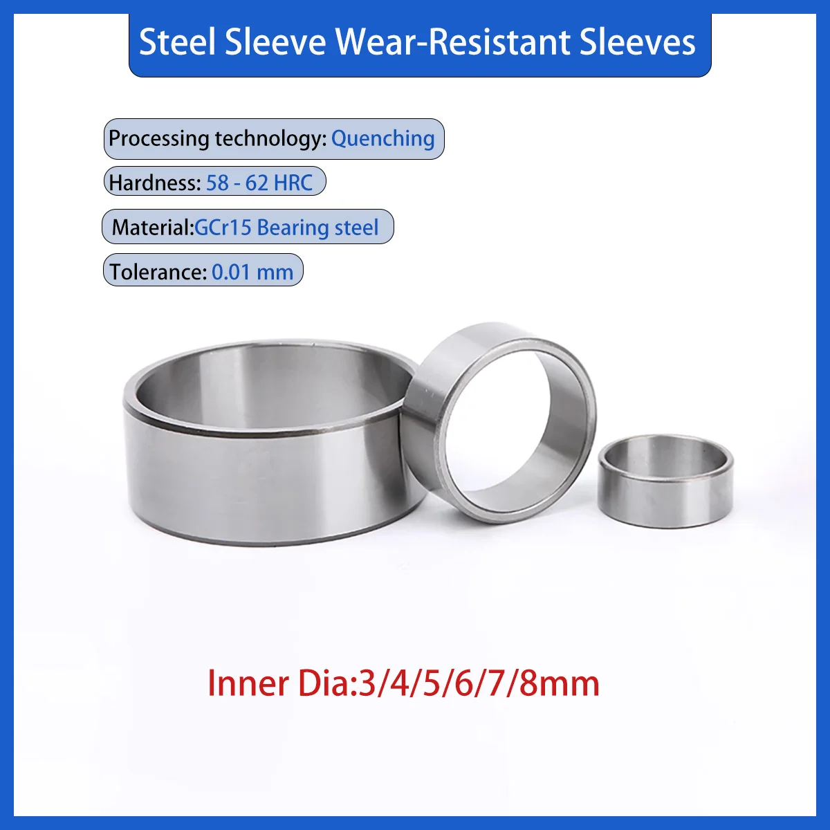 Steel Sleeve Wear-Resistant Sleeves Inner Diameter 3/4/5/6/7/8 Disassembly sleeve/ Guide sleeves/Spacer Sleeve
Steel Sleeve Wear-Resistant Sleeves Inner Diameter 3/4/5/6/7/8 Disassembly sleeve/ Guide sleeves/Spacer Sleeve
