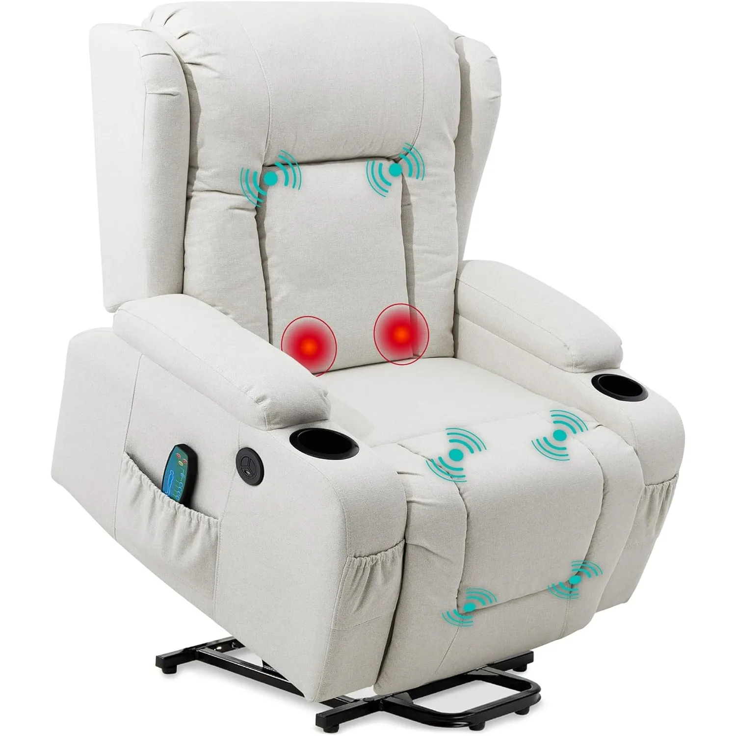 Modern Linen Electric Power Lift Chair, Recliner Massage Chair, Adjustable Furniture for Back, USB Port, Heat, Cupholders, Ivory
Modern Linen Electric Power Lift Chair, Recliner Massage Chair, Adjustable Furniture for Back, USB Port, Heat, Cupholders, Ivory
