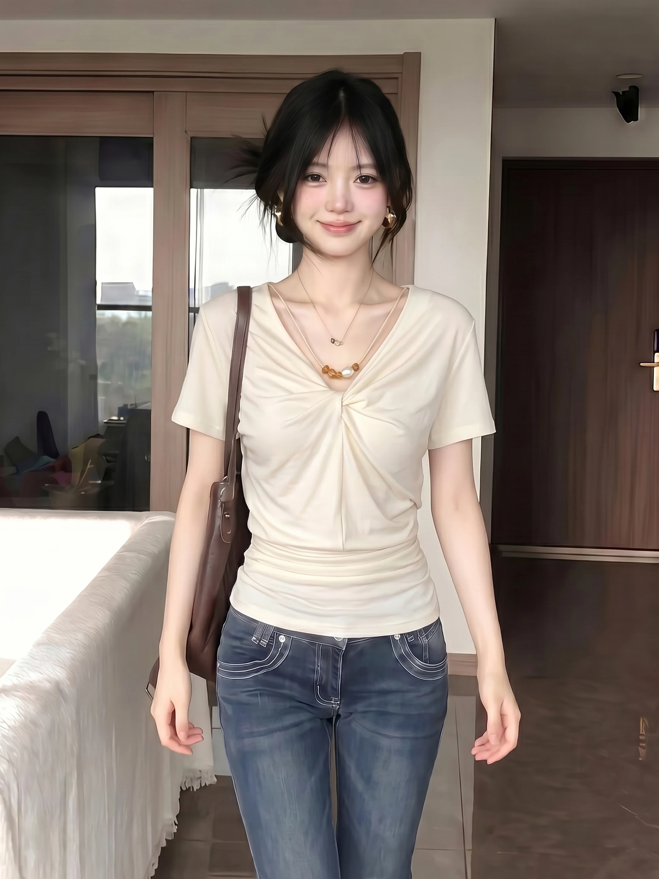 Slim Fit V-Neck T-Shirt Women's Summer New Style High Waist Short Sleeve Knot Design Casual Comfortable Breathable Top
Slim Fit V-Neck T-Shirt Women's Summer New Style High Waist Short Sleeve Knot Design Casual Comfortable Breathable Top