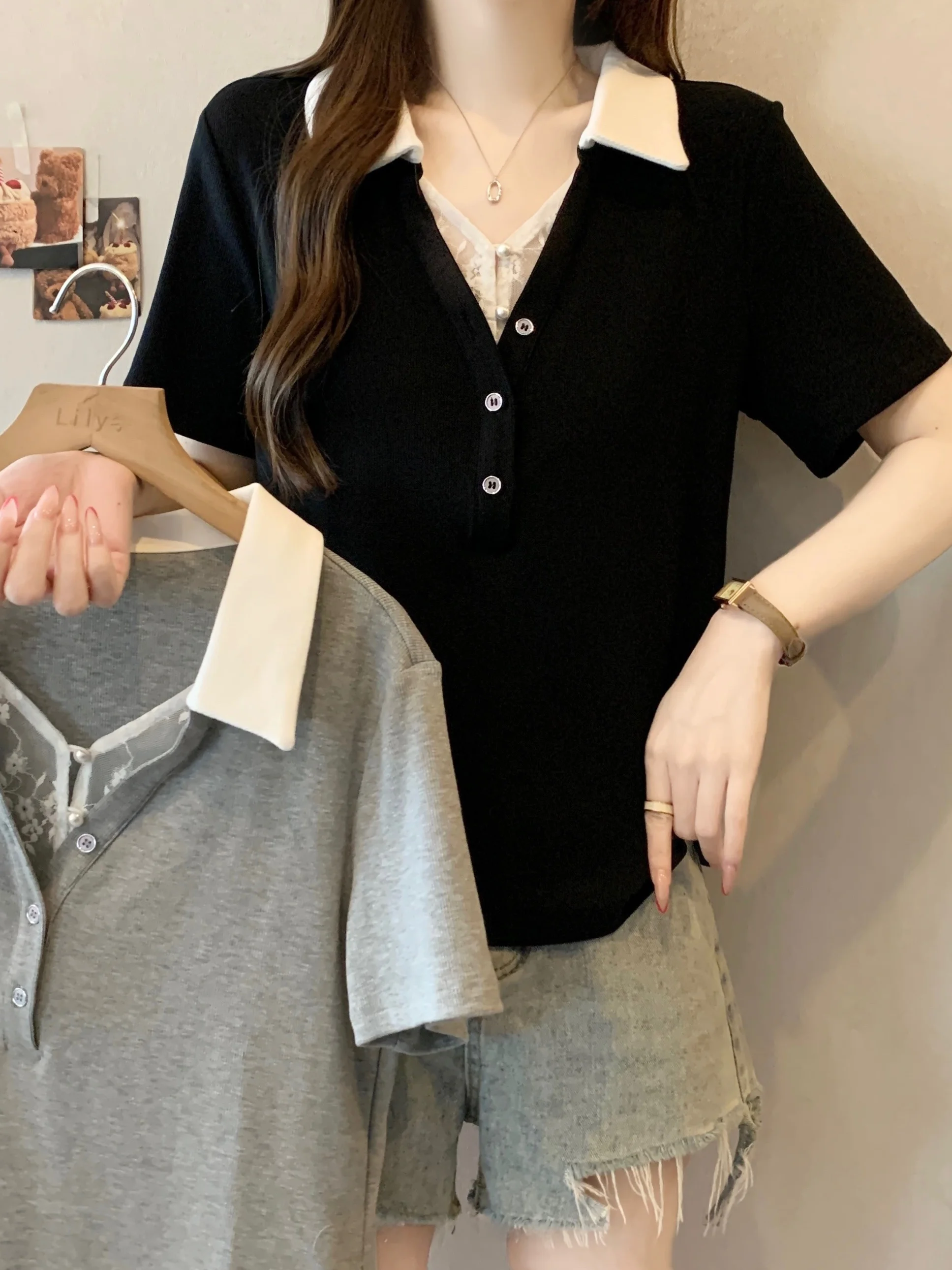 plus Size Casual Versatile Fashion Summer Color Block Lace Splice Slimming T-Shirt Women Collar Short Sleeve Belly Cover
plus Size Casual Versatile Fashion Summer Color Block Lace Splice Slimming T-Shirt Women Collar Short Sleeve Belly Cover