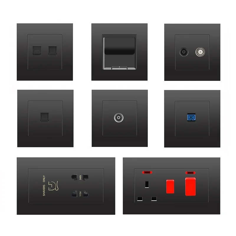 Black Plastic ABS TV Computer CAT6 TEL Fiber Cooker Unit Shaver Wall Socket UK Standard
Black Plastic ABS TV Computer CAT6 TEL Fiber Cooker Unit Shaver Wall Socket UK Standard