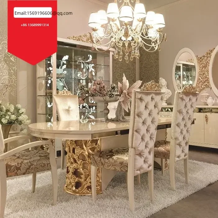 French deluxe table combination European neoclassical table deluxe large solid wood dining table and chairs customized
French deluxe table combination European neoclassical table deluxe large solid wood dining table and chairs customized