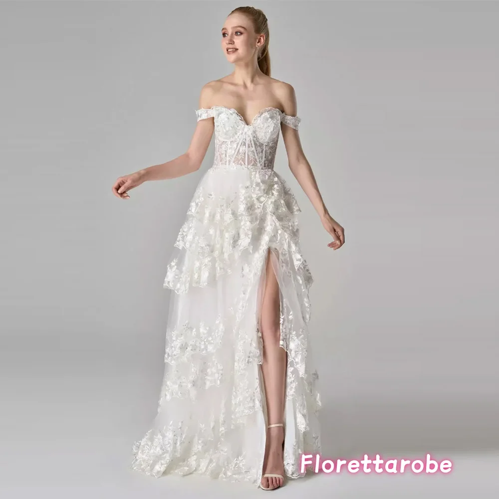 Florettaro Customized Ivory Prom Dress Lace Sequins Tiered Ruffles Evening Dresses Off Shoulder Sweep Train Wedding Guest Gowns
Florettaro Customized Ivory Prom Dress Lace Sequins Tiered Ruffles Evening Dresses Off Shoulder Sweep Train Wedding Guest Gowns