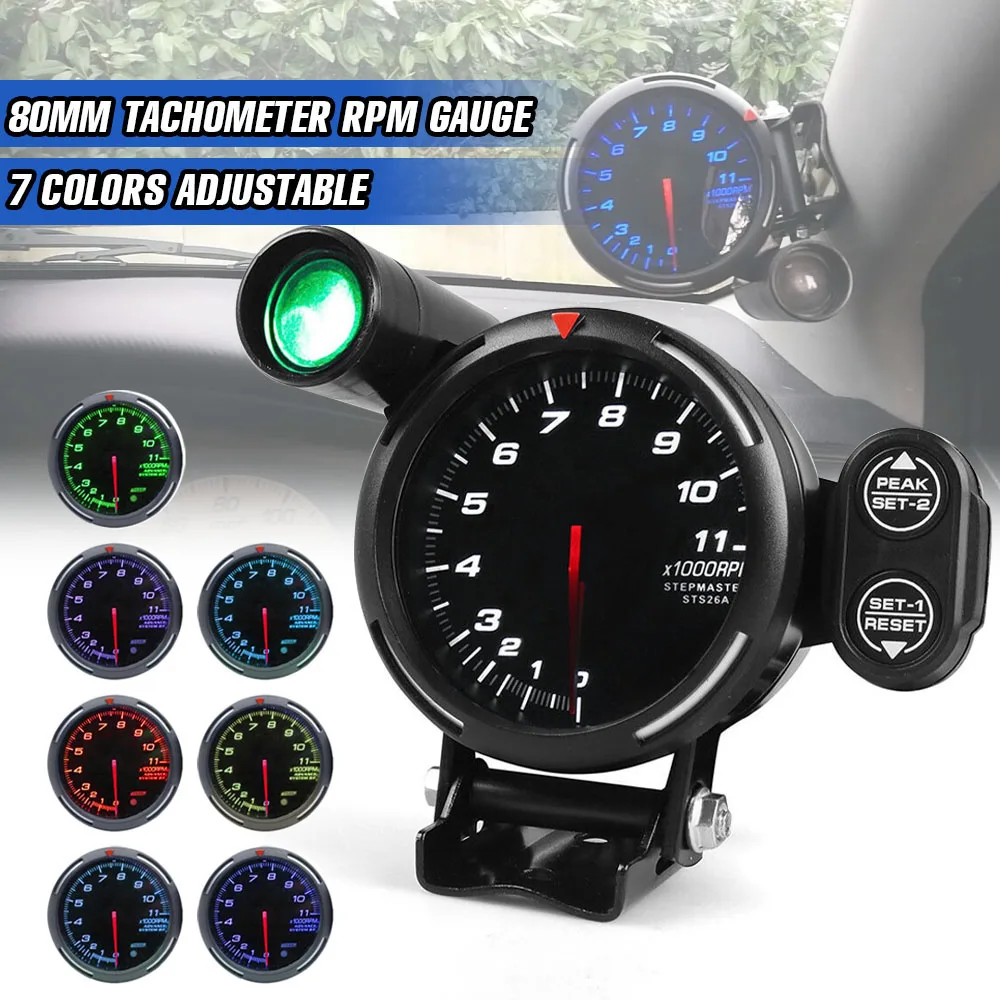 7-Color RPM Tachometer Gauge with Shift Light & Peak Warning - 0-11000 RPM 80mm High Speed Stepper Motor for Car Retrofit
7-Color RPM Tachometer Gauge with Shift Light & Peak Warning - 0-11000 RPM 80mm High Speed Stepper Motor for Car Retrofit