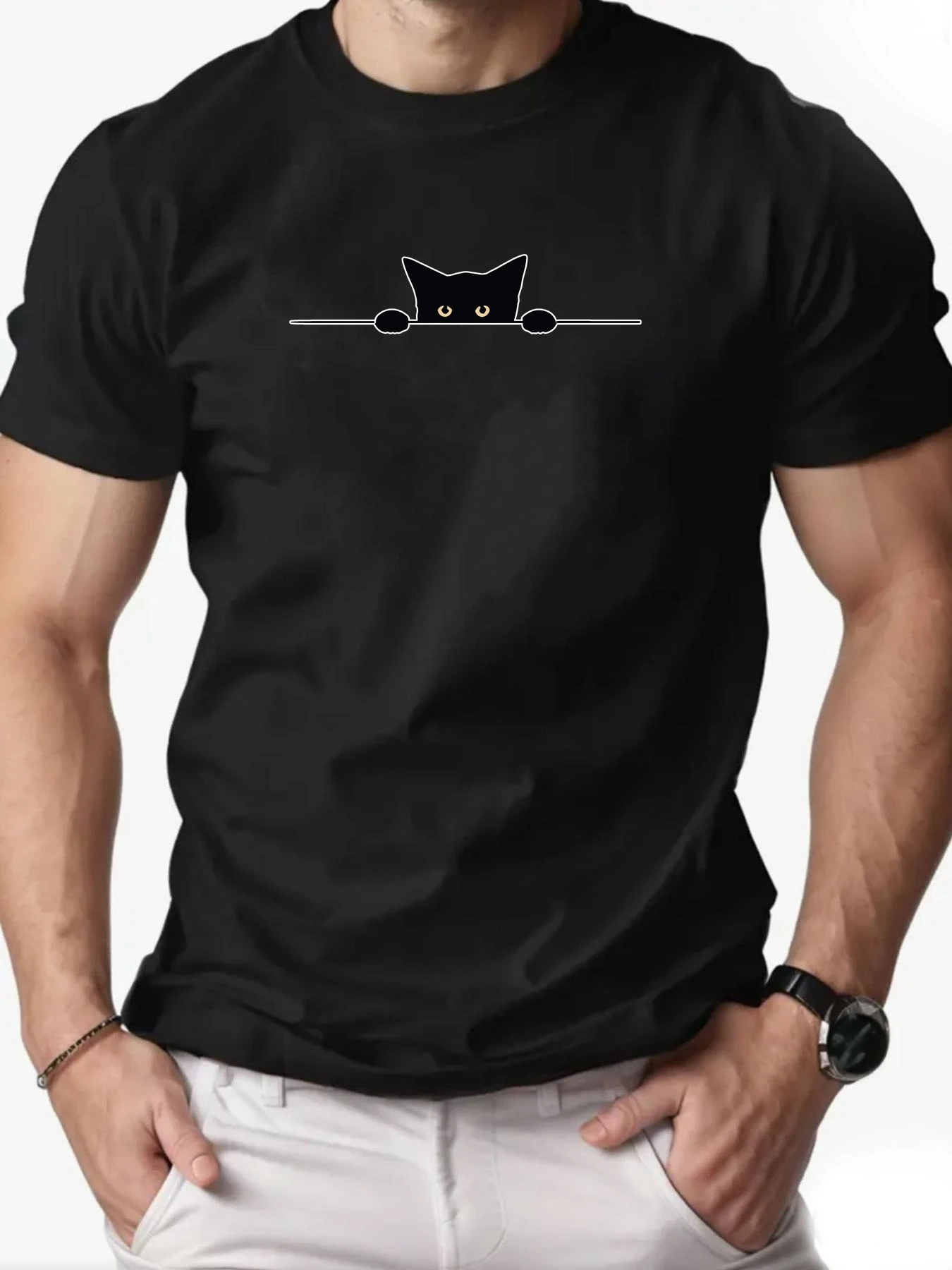 Men's Cotton O-Neck T-Shirt 2025 New Arrival Soft Touch Slim Fit Playful Cute Peeking Black Cat Graphic Tee Daily Casual
Men's Cotton O-Neck T-Shirt 2025 New Arrival Soft Touch Slim Fit Playful Cute Peeking Black Cat Graphic Tee Daily Casual