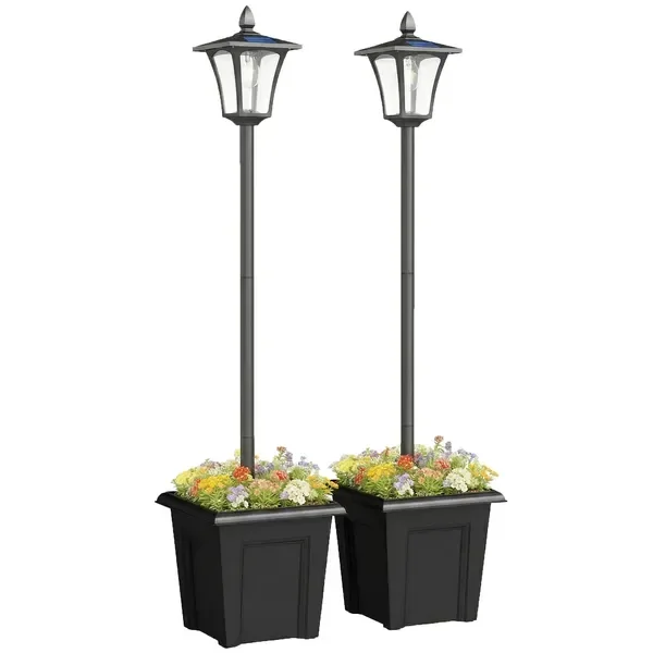 63' Solar Lamp Post Lights 2 Pack, Waterproof LED Solar Light Posts with Planter, Black
63' Solar Lamp Post Lights 2 Pack, Waterproof LED Solar Light Posts with Planter, Black