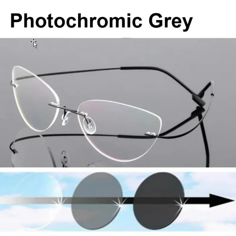 Cat-eye Women Rimless Photochromic Glasses Myopia Glasses Prescription Customized Nearsighted Eyewear Black Anti-blue Light
Cat-eye Women Rimless Photochromic Glasses Myopia Glasses Prescription Customized Nearsighted Eyewear Black Anti-blue Light