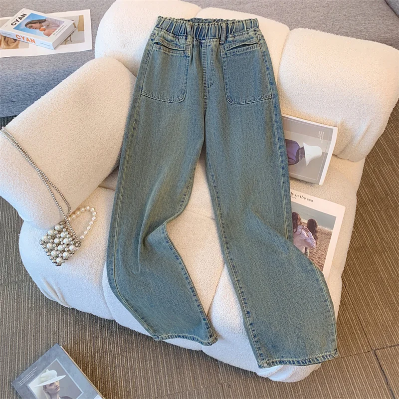 Elastic Waist Straight Leg Jeans Women Spring Autumn New Loose High Waist Wide Leg Pants Chic Pocket Versatile Denim Pants
Elastic Waist Straight Leg Jeans Women Spring Autumn New Loose High Waist Wide Leg Pants Chic Pocket Versatile Denim Pants