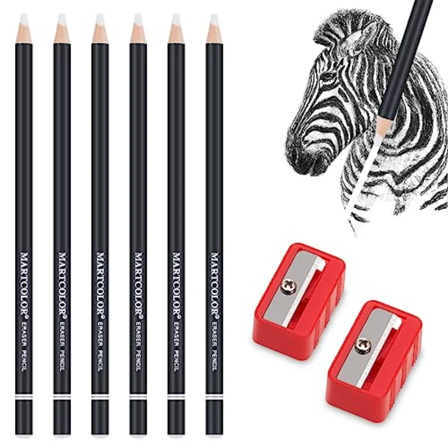 6pc Eraser Pencils and 2pc Sharpener, Fine Detail Eraser for Sketching, Charcoal Drawings and Colored Pencils
6pc Eraser Pencils and 2pc Sharpener, Fine Detail Eraser for Sketching, Charcoal Drawings and Colored Pencils