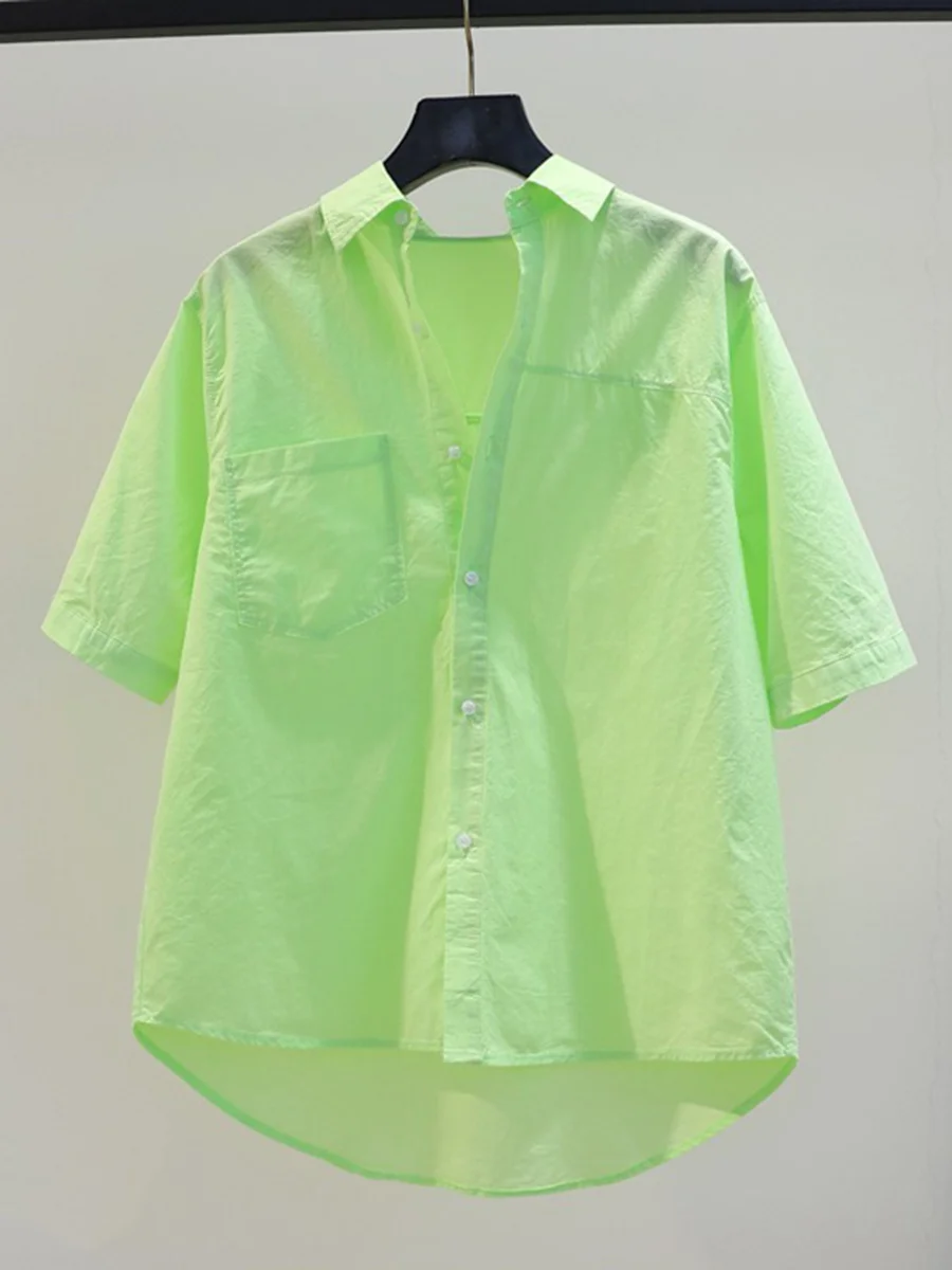 Candy Colored Loose Short Sleeve Women's Shirt Single Pocket Design Korean Style Commute Wind Pure Color Button up Top
Candy Colored Loose Short Sleeve Women's Shirt Single Pocket Design Korean Style Commute Wind Pure Color Button up Top
