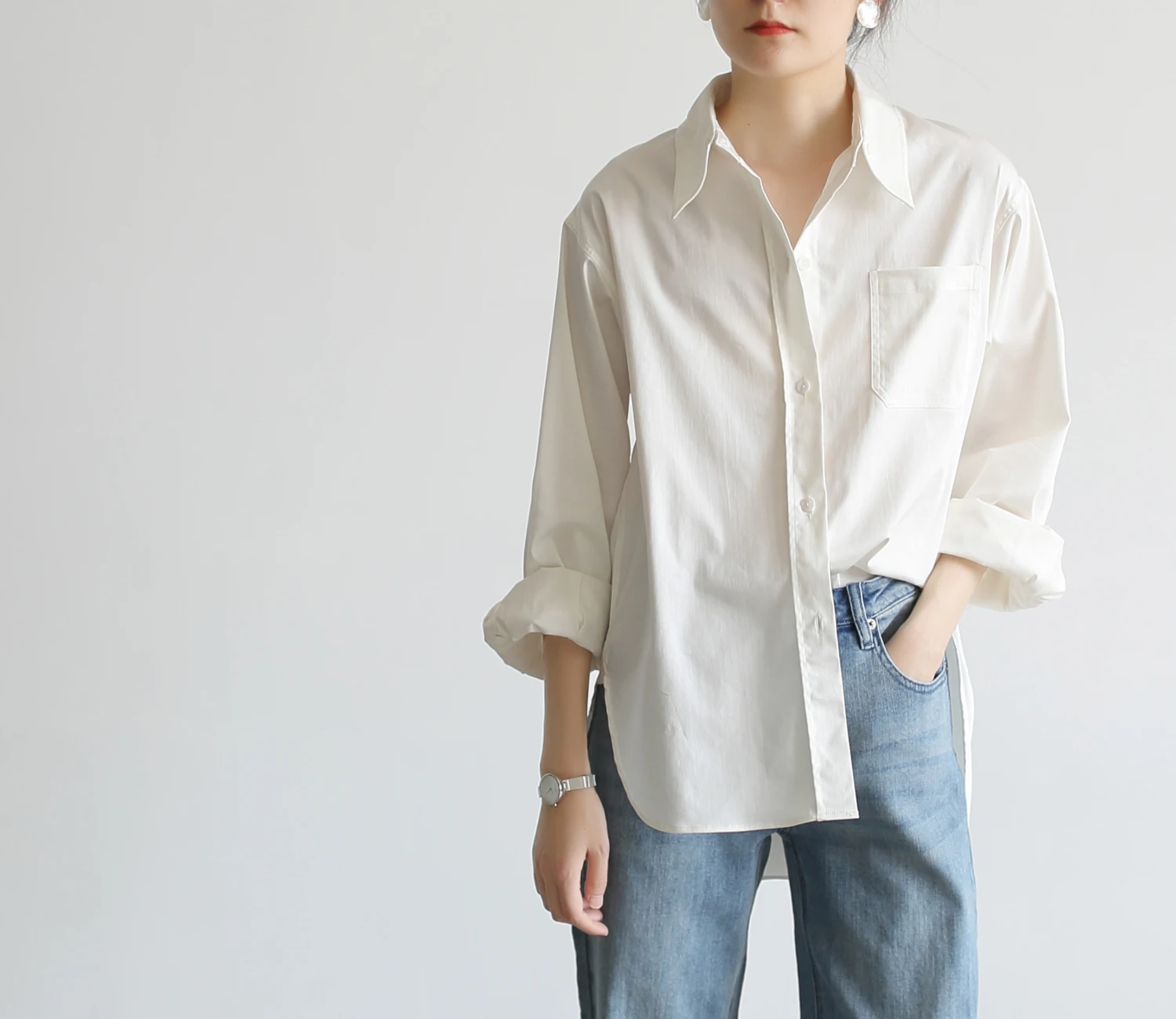 OL Style Commute White Shirt Women's Loose Long Sleeve Layering Design Sense Hong Kong Style Shirt Cotton Blend Elastic Fiber
OL Style Commute White Shirt Women's Loose Long Sleeve Layering Design Sense Hong Kong Style Shirt Cotton Blend Elastic Fiber