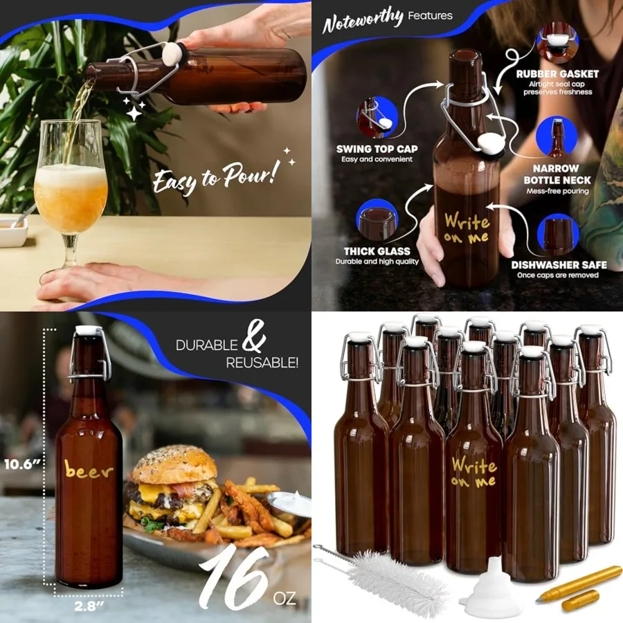 Amber Swing Top Glass Bottles Empty Beer Bottles for Home Brewing, Fermentation or General Storage Resealable Flip Top Glass Bo
Amber Swing Top Glass Bottles Empty Beer Bottles for Home Brewing, Fermentation or General Storage Resealable Flip Top Glass Bo