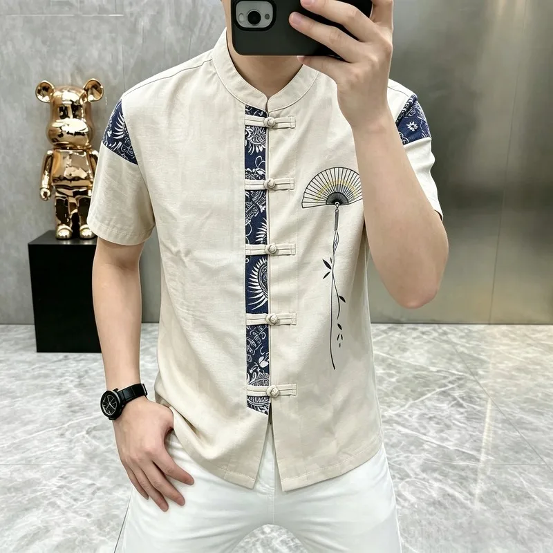 Summer Men's Chinese Style Short Sleeved Shirt Casual Loose Retro Shirt Patchwork Social Business T-shirt Streetwear Men Clothes
Summer Men's Chinese Style Short Sleeved Shirt Casual Loose Retro Shirt Patchwork Social Business T-shirt Streetwear Men Clothes