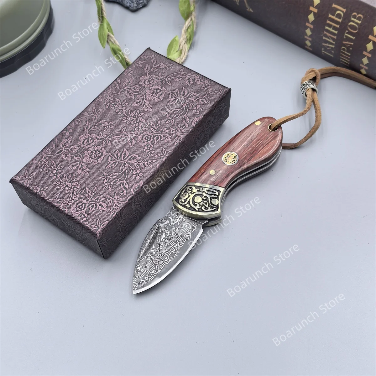 Damascu Steel Blade, Mini Folding Pocket Knife, Red Sandalwood Handle, Outdoor EDC Camping Knife with Small Box
Damascu Steel Blade, Mini Folding Pocket Knife, Red Sandalwood Handle, Outdoor EDC Camping Knife with Small Box