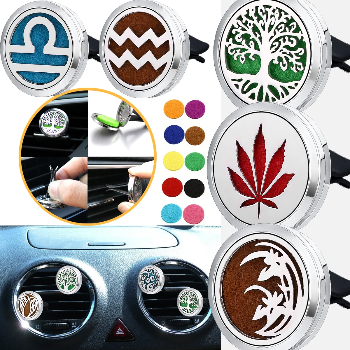 Reusable Car Air Vent Aroma Diffuser Clip, Essential Oil Perfume Vent Freshener Locket with 10pcs Replacement Blank Felt Pads
Reusable Car Air Vent Aroma Diffuser Clip, Essential Oil Perfume Vent Freshener Locket with 10pcs Replacement Blank Felt Pads