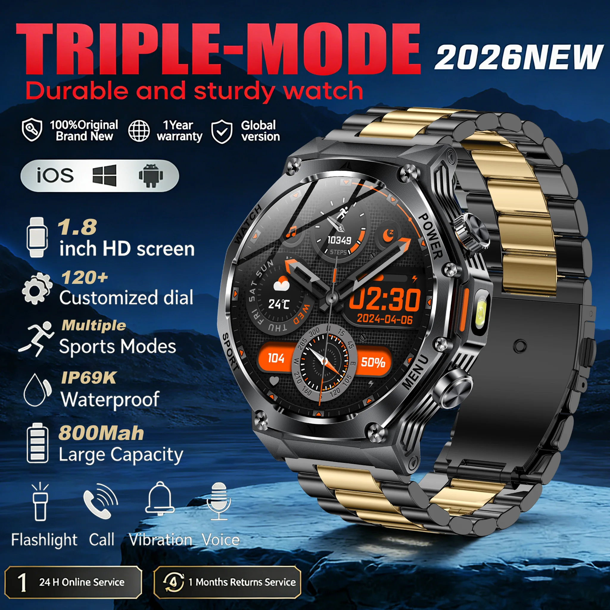 2026New Military Ultra 800mAh Battery Smart Watch For Men 1.8" AMOLED 5ATM Waterproof Wireless Call Sports trackr Smartwatch
2026New Military Ultra 800mAh Battery Smart Watch For Men 1.8" AMOLED 5ATM Waterproof Wireless Call Sports trackr Smartwatch