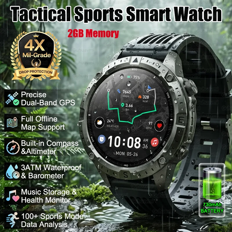 Rugged Tactical GPS Smartwatch Men 2GB Memory Bluetooth Call AI ChatGPT Heart Rate Monitor 3ATM Waterproof Outdoor Sport Watches
Rugged Tactical GPS Smartwatch Men 2GB Memory Bluetooth Call AI ChatGPT Heart Rate Monitor 3ATM Waterproof Outdoor Sport Watches