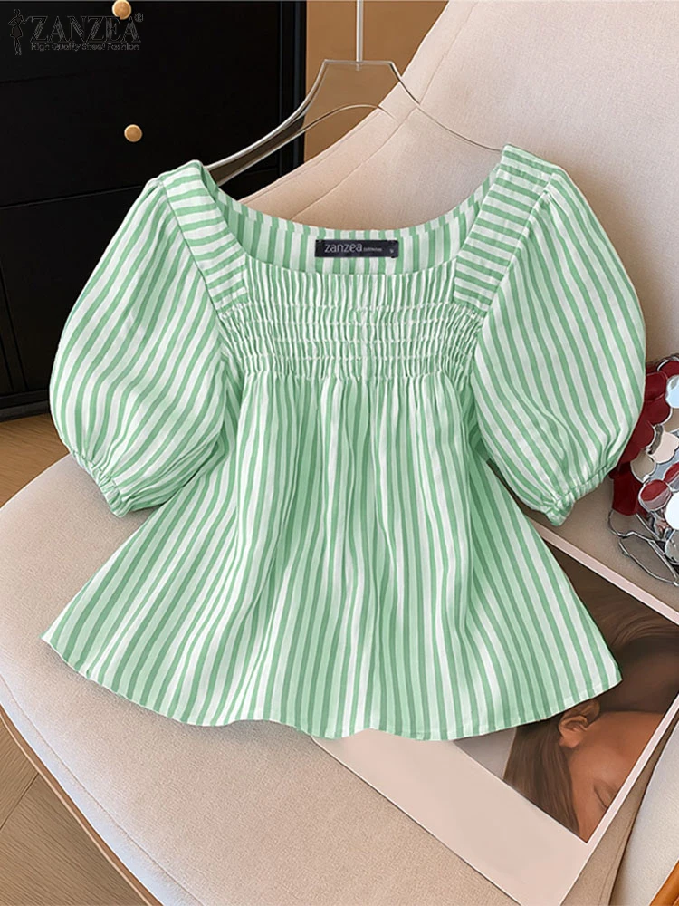 ZANZEA Woman Half Puff Sleeve Blusas Mujer Smocking Square Neck Fashion Casual Tops 2025 Summer Day Wear Striped Blouses
ZANZEA Woman Half Puff Sleeve Blusas Mujer Smocking Square Neck Fashion Casual Tops 2025 Summer Day Wear Striped Blouses