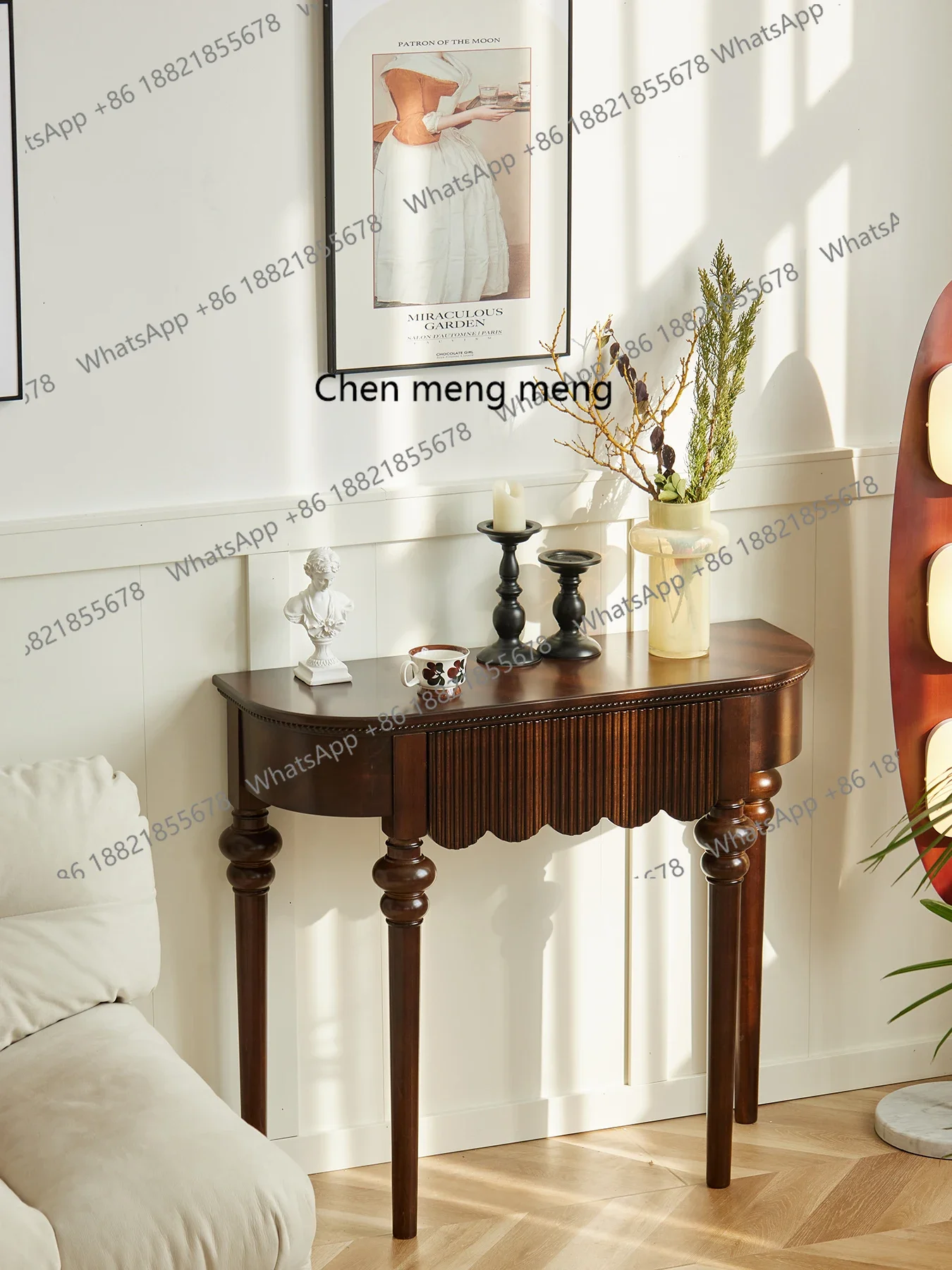 E153 American rural solid wood entrance table semi-round table retro foyer against the wall entrance cabinet wall narrow table
E153 American rural solid wood entrance table semi-round table retro foyer against the wall entrance cabinet wall narrow table