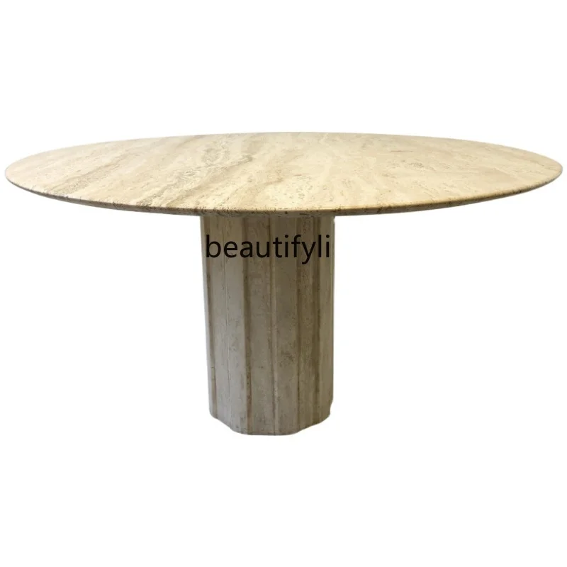Italian travertine dining table natural travertine light luxury villa living room home round table
Italian travertine dining table natural travertine light luxury villa living room home round table