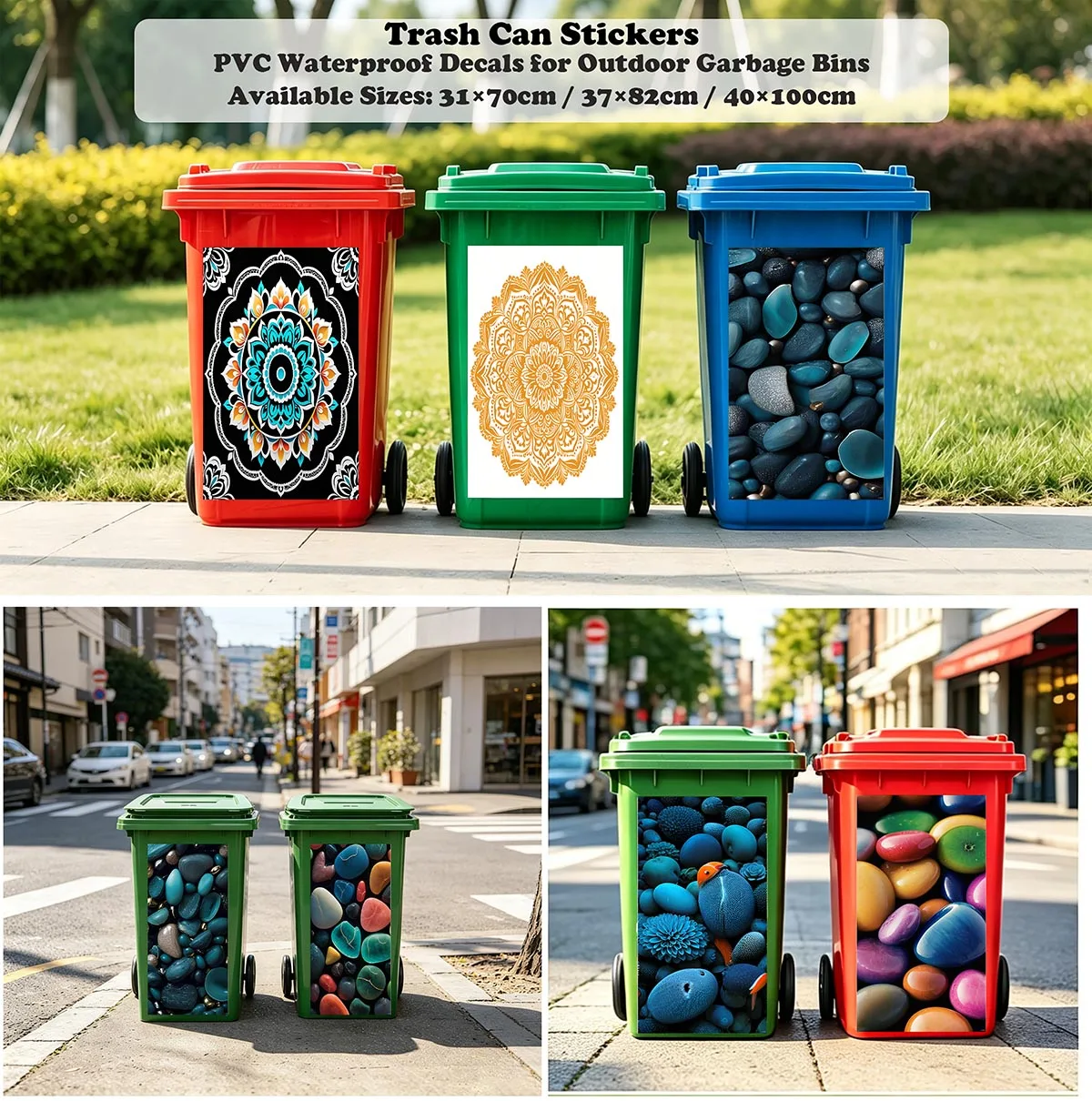 Colorful Mandala Flower Trash Can Sticker, Self-adhesive Waterproof PVC Decal for Outdoor Garbage Bin Decor Wheelie Bin Stickers
Colorful Mandala Flower Trash Can Sticker, Self-adhesive Waterproof PVC Decal for Outdoor Garbage Bin Decor Wheelie Bin Stickers