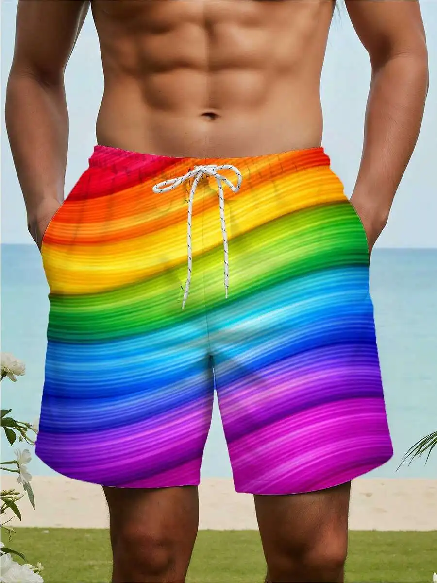 Rainbow Wave Print Mens Beach Shorts Casual Drawstring Waist
Rainbow Wave Print Mens Beach Shorts Casual Drawstring Waist