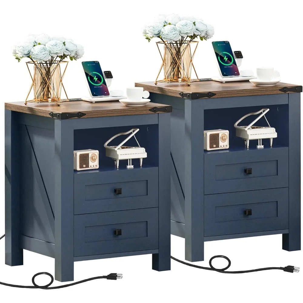 Nightstands Set of 2 with Charging Station, Farmhouse Night Stand with 2 Drawers and Shelf Storage, Wooden Side End Table, Bedsi
Nightstands Set of 2 with Charging Station, Farmhouse Night Stand with 2 Drawers and Shelf Storage, Wooden Side End Table, Bedsi