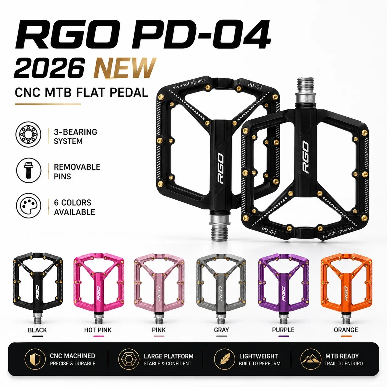 GOLDIX RGO PD04 Bicycle Pedals CNC Aluminum Alloy 3 Bearings Lubricated MTB Road Bike Non-slip Cycling Pedals
GOLDIX RGO PD04 Bicycle Pedals CNC Aluminum Alloy 3 Bearings Lubricated MTB Road Bike Non-slip Cycling Pedals