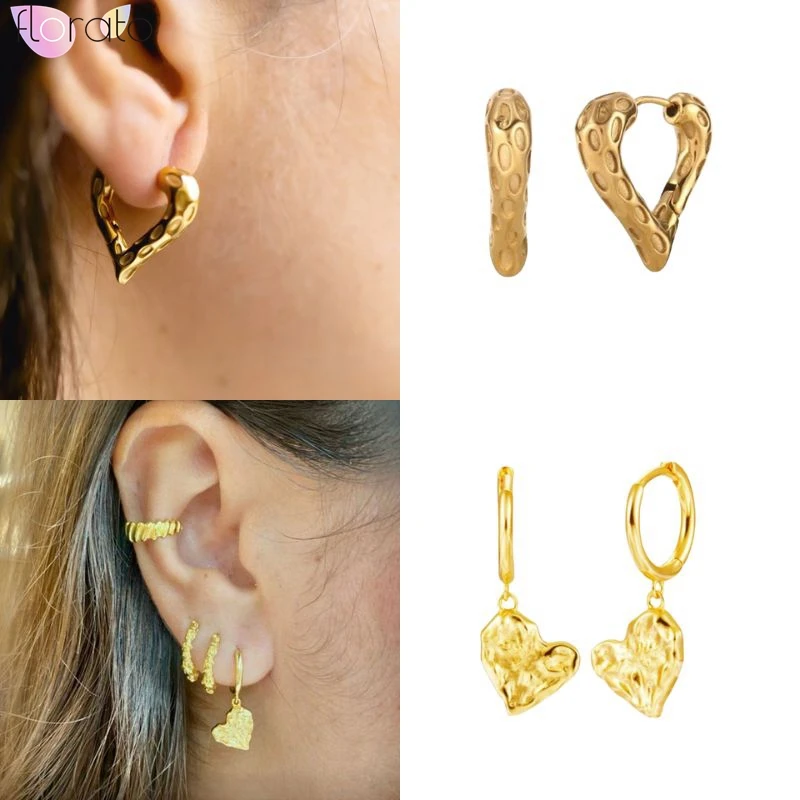 925 Sterling Silver Ear Needle Irregular Heart Hoop Earrings For Women Vintage Personality Punk Gold Earrings Fashion Jewelry
925 Sterling Silver Ear Needle Irregular Heart Hoop Earrings For Women Vintage Personality Punk Gold Earrings Fashion Jewelry