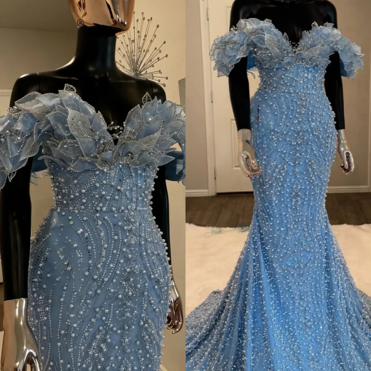 Glamorous Pearls Mermaid Prom Dresses Off Shoulder Sleeveless Evening Gowns Sequins Special Occasion Party Customized
Glamorous Pearls Mermaid Prom Dresses Off Shoulder Sleeveless Evening Gowns Sequins Special Occasion Party Customized