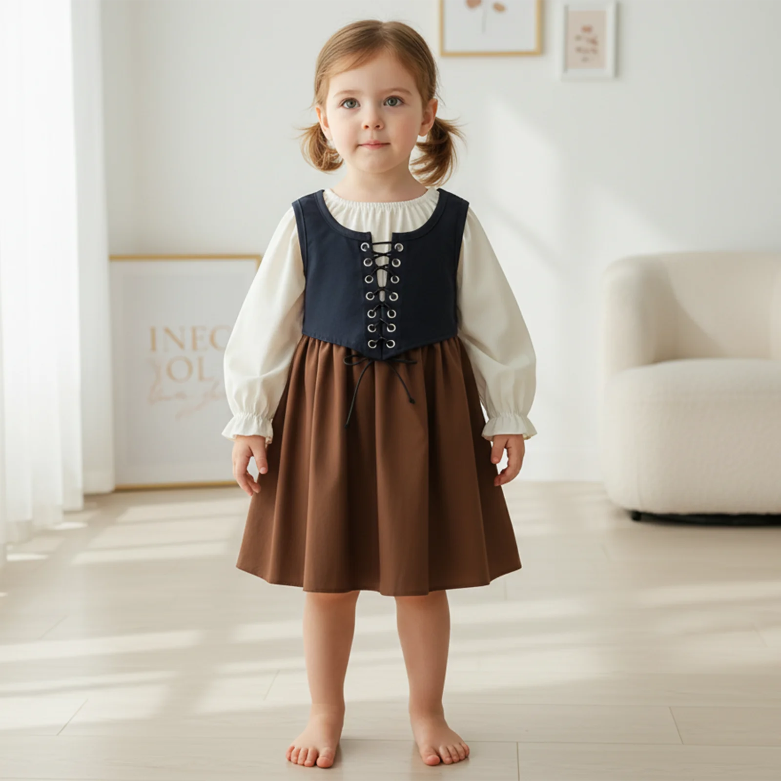 Suefunskry Little Girl Fall Dress with Vest 2 Pcs Set, Contrast Color A Line Crew Neck Long Sleeve Dress
Suefunskry Little Girl Fall Dress with Vest 2 Pcs Set, Contrast Color A Line Crew Neck Long Sleeve Dress